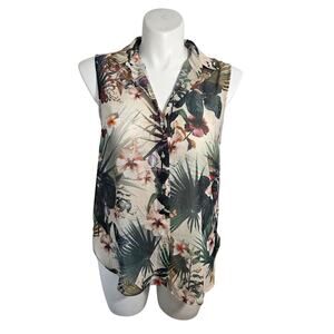 H&M blouse Pretty Tropical Tank, sleeveless semi sheer Size 10